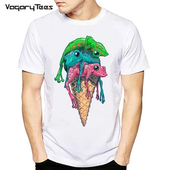 2022 Vtipný Zmrzlina Žáby Tištěné Men T-Shirt Letní Barevné Žáby Trička Krátký Rukáv Vtipné Tees Příležitostné Topy