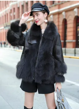 2023Hot Prodej Real Fox Kožešiny Kabát Ženy Zimní 90% Bílá Kachna Dolů Kožená Bunda Ženy Kabát z Ovčí kůže., Luxusní Oblečení Manteau Fem