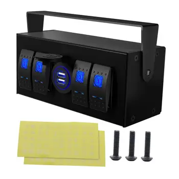 4 Gang 12V Rocker Switch Box Modrý LED Snadná Instalace 12V 24V 20 Amp Max