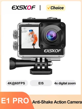 4K 60FPS Akční Kamera EXSKOF E1 PRO 4K@60 FPS, 4x Digitální Zoom, WIFI, Vodotěsné EIS Moto Přilba Kamery, Sportovní Kamery