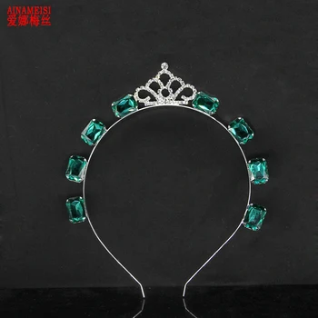 AINAMEISI Módní Trendy Čelenka Zelený Obdélník Crystal Čelenka Ženy Drahokamu Černobílá Luxusní Svatební Vlasy Šperky