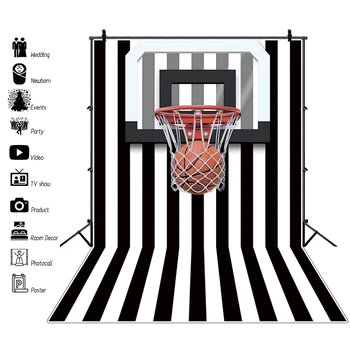 Basketbalový Koš Basketbal Black White Stripes Photocall Photophone Pozadí Pro Fotografování Photo Studio Pozadí
