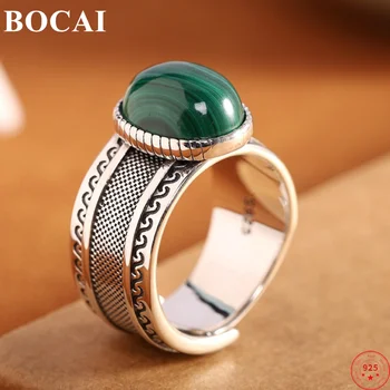 BOCAI S925 Mincovní Stříbro Prsteny pro Ženy, Muže Nové Módní Úlevu Starověké Totem Vykládané Malachit Punk Šperky Doprava Zdarma
