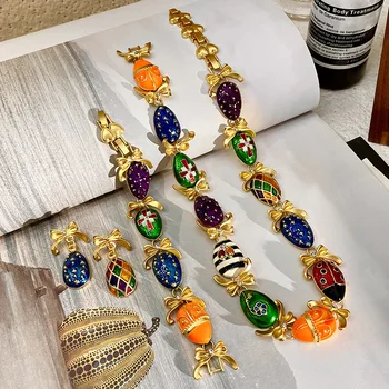 Francouzské retro soud styl barevné hmyzu náhrdelník náušnice set