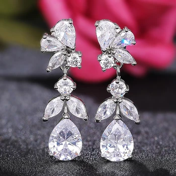 Huitan Stříbrná Barva Crystal Náušnice pro Ženy Elegantní Svatební Zásnubní Večírek Paní Doplňky, luxusní Dárek Prohlášení Šperky