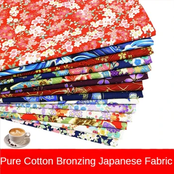 Japonské Fabric Čistá Bavlna Bronzový Metr na Kalhoty Oblečení Sukně Diy Šití Letní Tkaniny Tištěné Kreslené Květiny Modrá