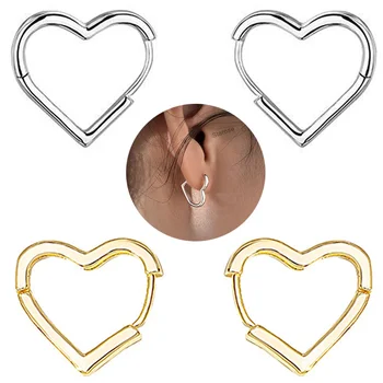 Jednoduché Duté Srdce Lalůček Piercing Hoop Houpat Náušnice Stříbrné Barvě Gold Nose Ring Clicker Daith Helix Tragus Piercing Šperky