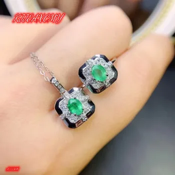 KJJEAXCMY Značky Šperky 925 Mincovní Stříbro Vykládané s Pravou Přírodní drahé Kameny Emerald Dámské Set Holka