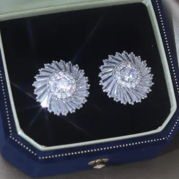 Korea Nový Design, Módní Šperky, stříbrné Pozlacené Luxusní Měděné Nastavit Zirkony Kulaté Náušnice Elegantní Ženy Party Doplňky