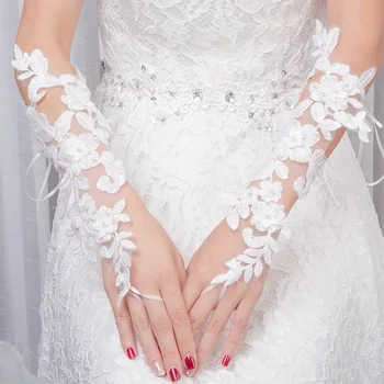 Krásné Bílé Krátké Perly Loket Délka Rukavičky Svatební Rukavice pro Ženy Nevěsta Svatební Doplňky Krajkové Rukavice