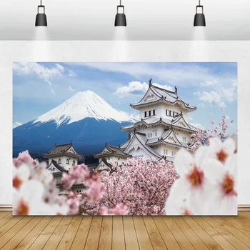 Laeacco Třešeň Sakura Květiny Jarní Hory Fuji V Japonsku Scénické Fotografie Pozadí Foto Pozadí Photocall Photo Studio