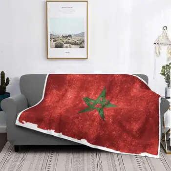 Maroko Vlajky Deky Coral Fleece Jaro Podzim Červené Pět Hvězdiček Multi-funkce Měkké Hodit Deku pro Domácí Ložnice Koberec Kus