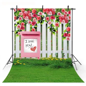 Miluji Tě Tématické Párty Pozadí pro Fotografování Oslav Valentýna Červené Růžové Růže Foto Pozadí Zelené Louky