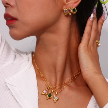 Nová móda 18K Pozlacené z Nerezové Oceli Vulkanické Horniny Oválný Zirkon přívěsek náhrdelník Pro Ženy Valentýna Šperky Set