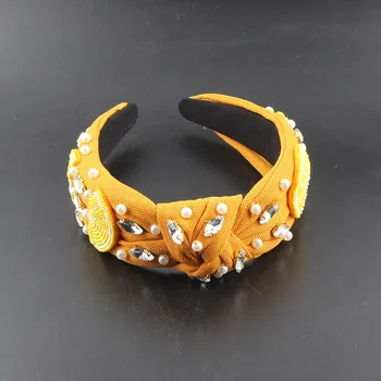 Nová Žlutá Barva Orange Pearl Vlasy Příslušenství Drahokamu Vykládané Měřítko Střední Uzel Handband Pro Ženy Strana Vlasy Accessories61
