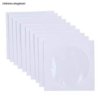 Obálky Skladování okénkem Případě Klapka Bílé Skládané Papírové Tašky 10/12,5 CM 50KS CD, DVD Disk Papír Rukávy