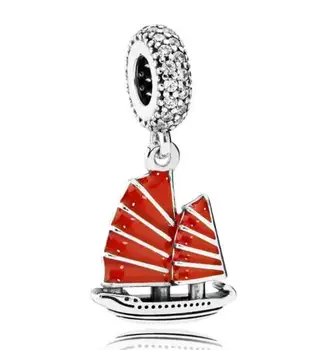 Originální 925 Sterling Silver Korálek Kouzlo Červený Smalt Čínské Nevyžádané Loď Přívěsek Korálky Fit pan Náramek & Náhrdelník Šperky
