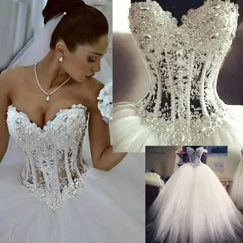 Princezna Vestido De Noiva-Line Svatební Šaty Nadýchané Srdíčko Krajka, Navlékání Korálků Crystal Luxusní Vintage Šaty