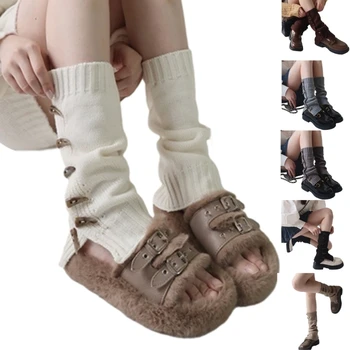 Servítky Volné Nohu Kryt Ponožky Ženy Y2K Roh Přepínací Tlačítko Pletené Vzplanul Nohu Teplejší F0T5