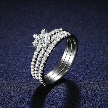 smvp Skutečné Moissanite Diamant Tři řádky Prsten Pure S925 Sterling Silver 18K Gold Plated Pro Ženy Jemné Šperky, Zásnubní