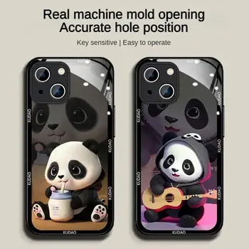 Tekuté Sklo Roztomilý Panda Telefon Případ pro Iphone 15 Pro Max 14 13 12 11 Pro Max 15 7 8 Plus 6S XS Max XR Plné Objektiv Silikonový Nárazník