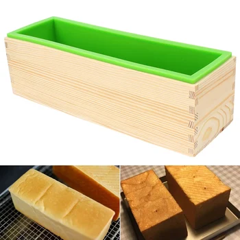 Toast Bochník Dort Formy DIY Ruční Nástroj pro Kuchyň Nástroje, Silikonové Mýdlo Formy Pečení s Dřevěný Box Obdélníkový