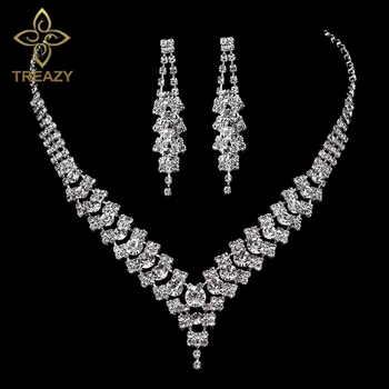 TREAZY Stříbrné Barvy V Tvaru svatební Svatební Šperky Sady Kouzlo Crystal náhrdelník Náhrdelník Náušnice Snubní Šperky Set pro Ženy