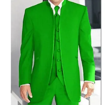 Vlastní 3 Ks Zelené Mandarinky Límec Obleky, Muži Formální Svatební Žádné Tlačítko Party Smokingy