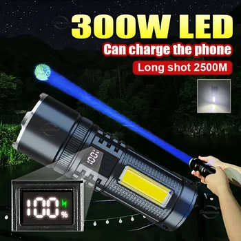 Vysoký Výkon 300W bílá laser Svítilna Silné Světlo COB LED Přenosná Pochodeň USB Dobíjecí vestavěnou Baterii S výkonem Displej