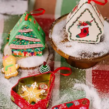 Vánoční Cookie Plechové Krabice, Vánoční Dekorace Dodávky Skladování Stromeček Sušenky Okno Santa Claus Candy Box Nový Rok Dárek