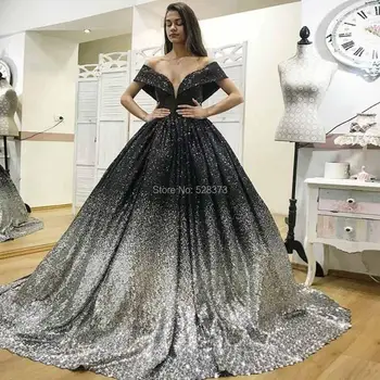 YNQNFS ED100 Off Rameno Flitry Ombre Princezna Večerní Šaty Elegantní Dvě Barvy plesové Šaty Formální Party Šaty 2018