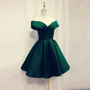Zelené Off Rameno Výstřih Homecoming Šaty 2021 A-Line Satén Krátký / Mini Ples Párty Formální Šaty Vintage Letní s Ruched