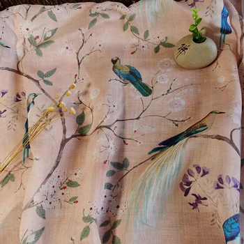 Čistě přírodní ramiové tkaniny Květin a ptáků tisk tkáních Vysoce kvalitní plášť cheongsam šaty tkaniny