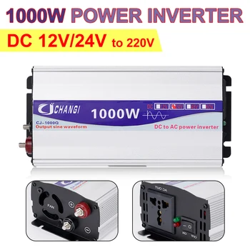 1000W 12/24V Čistý Sinusový Měnič Power Converter Měnič+Baterie Klipy Pro Nabíjení Telefonu Transformer Auto na Elektrický Kirs