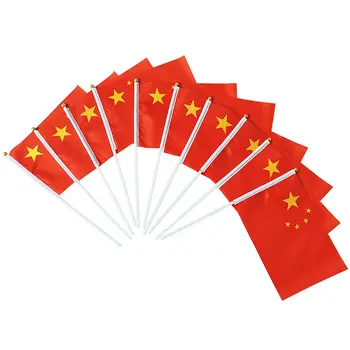 10pcs 14-21cm Vlajky Čínské Vlastenec, Národní Vlajka Číny Létání Vlajky Banner S Plastové Stožáry Ruce Mávali Vlajkami Dekorace