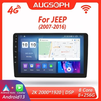 Android, 13 autorádia pro Jeep 2007-2016, 10palcový 2K Multimediální Přehrávač s 4G Auto Carplay & 2Din GPS Navigace.