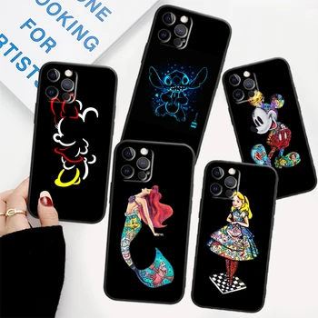 Anime Princezna, Mickey Pro iPhone 15 14 13 12 11 XS XR X 8 7 RO Ultra Pro Max Plus Mini Černý Telefon Případ