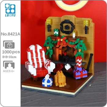 Boyu 8421A Architektury Veselé Vánoční Dům Krb, Pohovka, Model Mini Diamond Bloky, Cihly, Stavební Hračky pro Děti bez Krabice