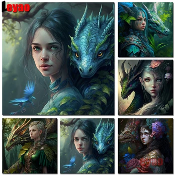 Fantasy Mýtus Dragon S Ženou, 5D Diamond Obraz Mozaiky Nové Kolekce 2023 křížkové Vyšívání Soupravy Home Dekor Děti Dárek