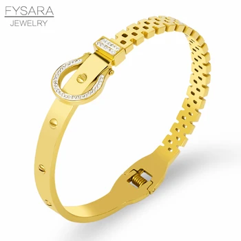 FYSARA Slavný Design Pás Náramek A Náramek Pro Ženy Luxusní AAA Krystaly Manžety Náramek z Nerezové Oceli Evropské Šperky