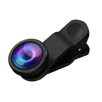 Hemobllo 1 Sada Univerzální Telefon Objektiv Fotoaparátu Kompatibilní s iPhone 3 v 1 Široký Úhel Fisheye Makro Objektiv Clip (Černá)