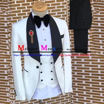 Kostým Homme Mariage Pour Bílé Květinovým Vzorem Pánské Obleky Formální Ženich Svatba Ples Smoking 3 Kusy Mužské Slim Fit Svatební Šaty