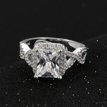 Módní Svatební Ženy Prsteny Stříbrné Barvě Čtverec Crystal Bijoux CZ Prsten šperky Zásnubní Dar ZYR586