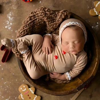 Novorozenec Vánoční Fotografování Kostým Klobouk s Romper Set Baby Chlapci Dívky Oblečení s Dlouhými Rukávy Kombinézu Foto Rekvizity
