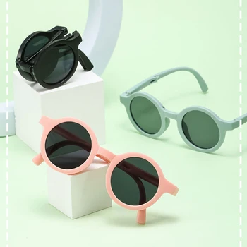 Nové Letní Děti Skládací sluneční Brýle Uv Ochrana Retro Kulaté Sluneční Brýle pro Dívky Chlapci Pláž Cestování Dítě Brýle Úložný Box