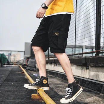 Nové Letní Ležérní Bavlněné Krátké Kalhoty Mužů Jogging Krátké Kalhoty Hip Hop Streetwear Male Multi-Kapsa Prodyšné Cargo Šortky