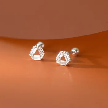 Originální S925 Sterling Silver Bílý Diamant, Zirkon Trojúhelníkový Závitové Náušnice pro Ženy, Svatební Party Dárek Šperky Příslušenství