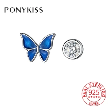 PONYKISS Real 925 Sterling Silver Zirkony Kulaté Butterfly Náušnice Pro Módní Ženy Jemné Minimalistické Šperky Příslušenství