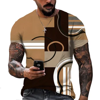 Pánské Vinobraní T Košile pruhy, 3D Tisk Muži/ Ženy Ležérní Móda Kolem Krku Topy Letní Nadrozměrné Krátký Rukáv T-Shirt Pro Muže