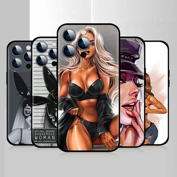 Sexy Dívka Módní Pouzdro Pro Apple iPhone 14 13 12 Mini 11 Pro Max X XS XR 7 8 6 Plus 6S SE 2022 Módní Černé Kryt na Mobil